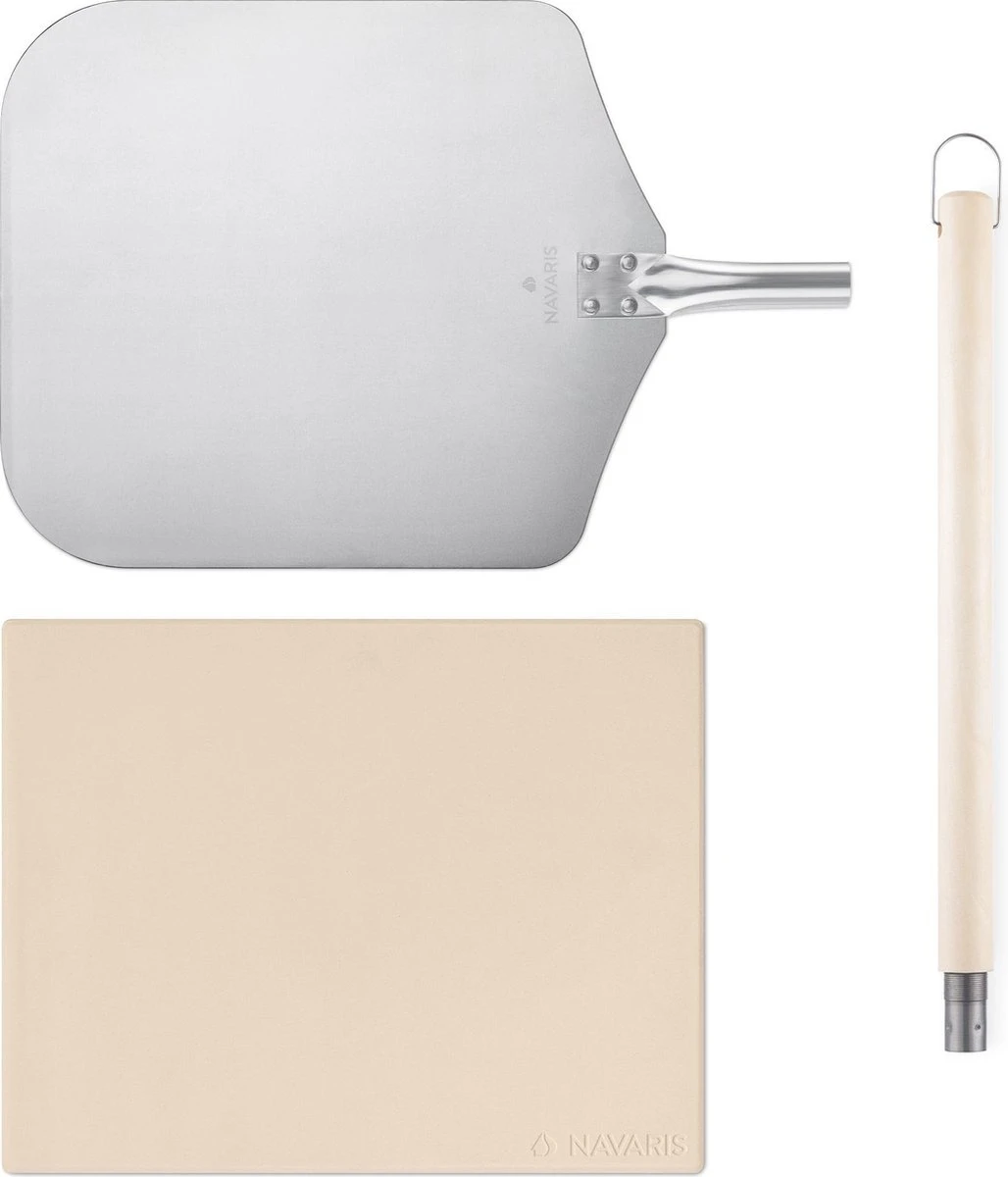 Navaris Pizzasteen XL Voor Oven En Barbecue - Rechthoekige Pizzaplaat 38 X 30 Cm - Inclusief Pizzaschep Met Extra Lang Handvat En Receptenboek - Image 2