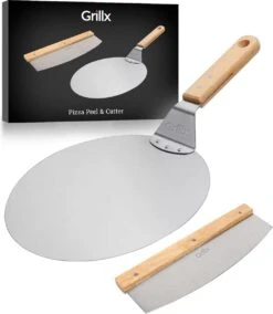 GrillX Pizzaschep Met Pizzasnijder - 30cm - In Luxe Doos - Pizzaspatel Voor BBQ & Oven - BBQ Accesoires Gereedschap