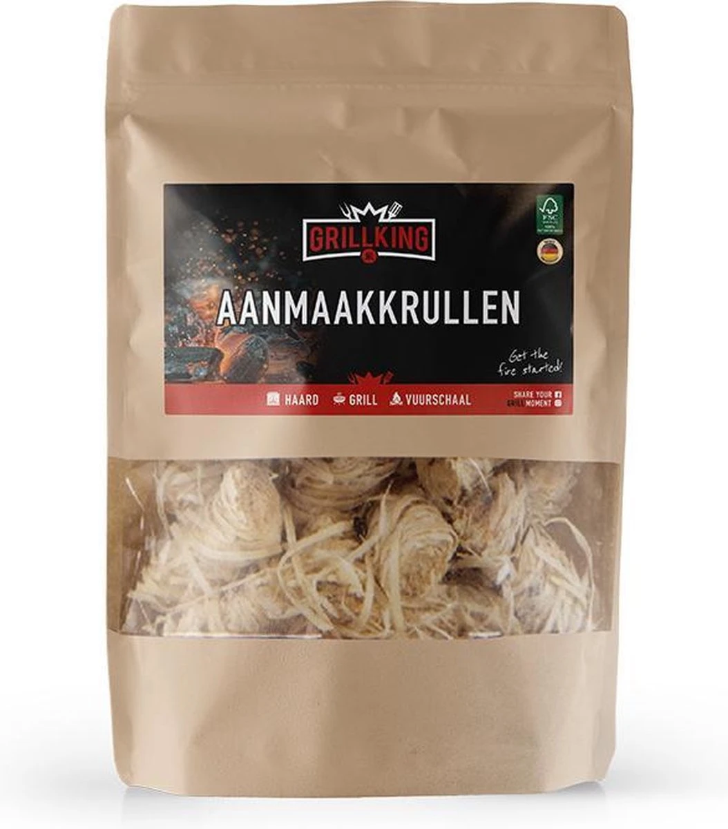 GrillKing - Houtwol Aanmaakkrullen 62 Stuks 800 Gram FSC® - Aanmaakwokkels - Lange Brandduur