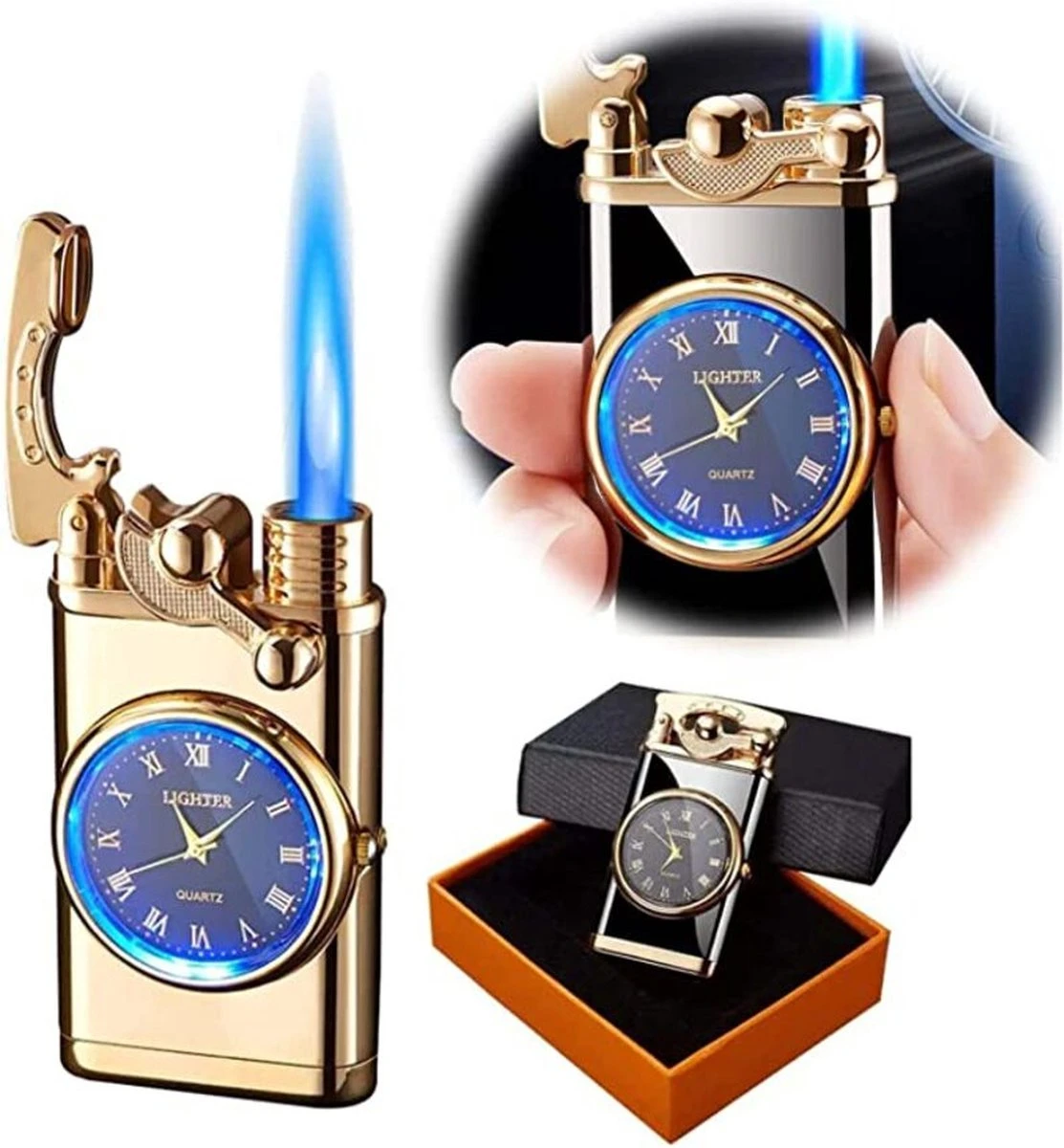 Flametimer Exclusieve Aansteker Met Horloge, 2 Stuks Willekeurig, Winddichte Draagbare Kaars Aansteker Voor Kaars Koken BBQ, Vuurwerk, Zak Zaklamp Aansteker Met Geschenkdoos, Cool Gift - Image 2