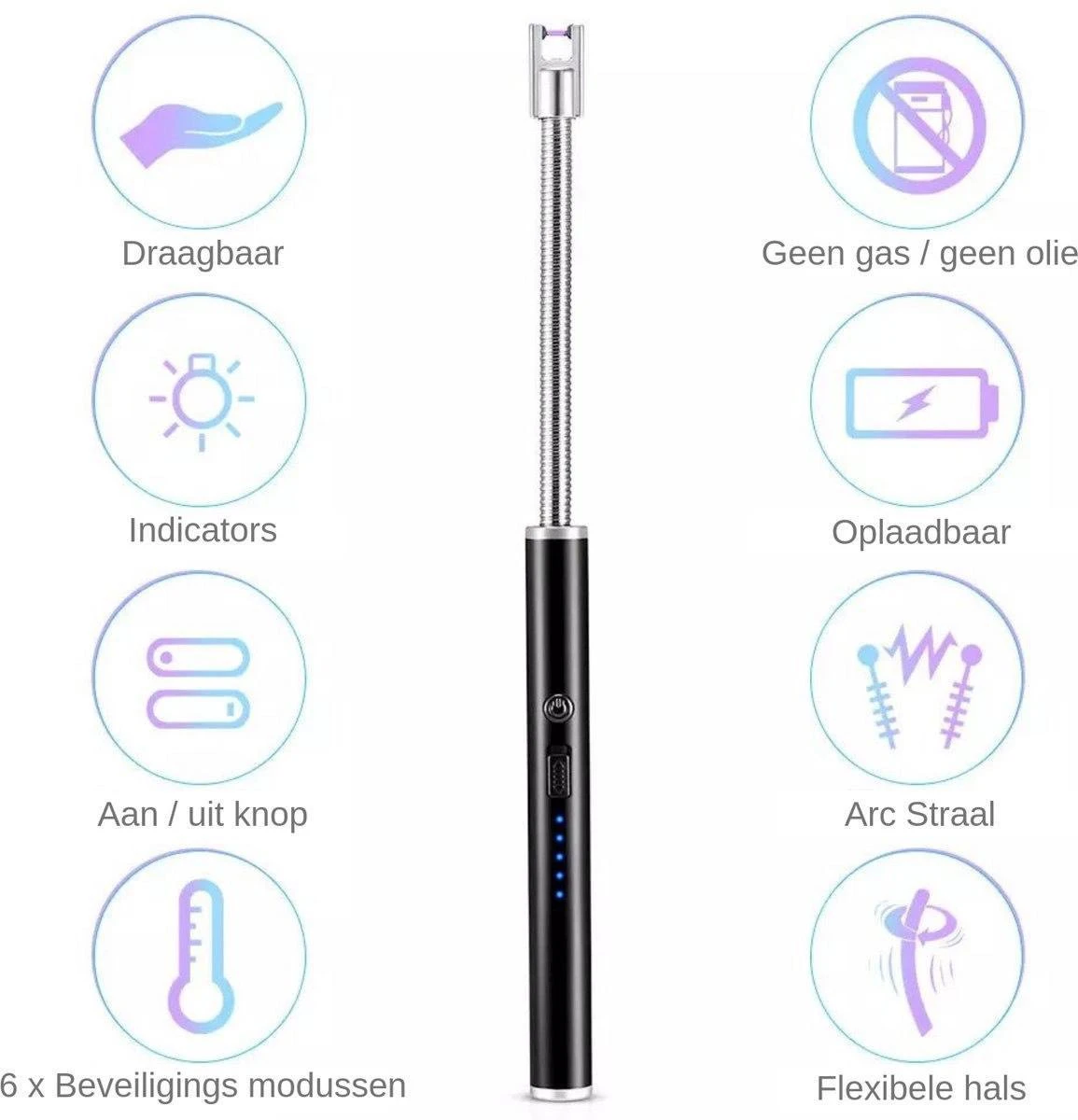 Merkloos BBQ Aansteker Oplaadbaar Met Usb Kabel - Elektrische Keuken Aansteker - Flexibele Aansteker - Zwart - Image 6