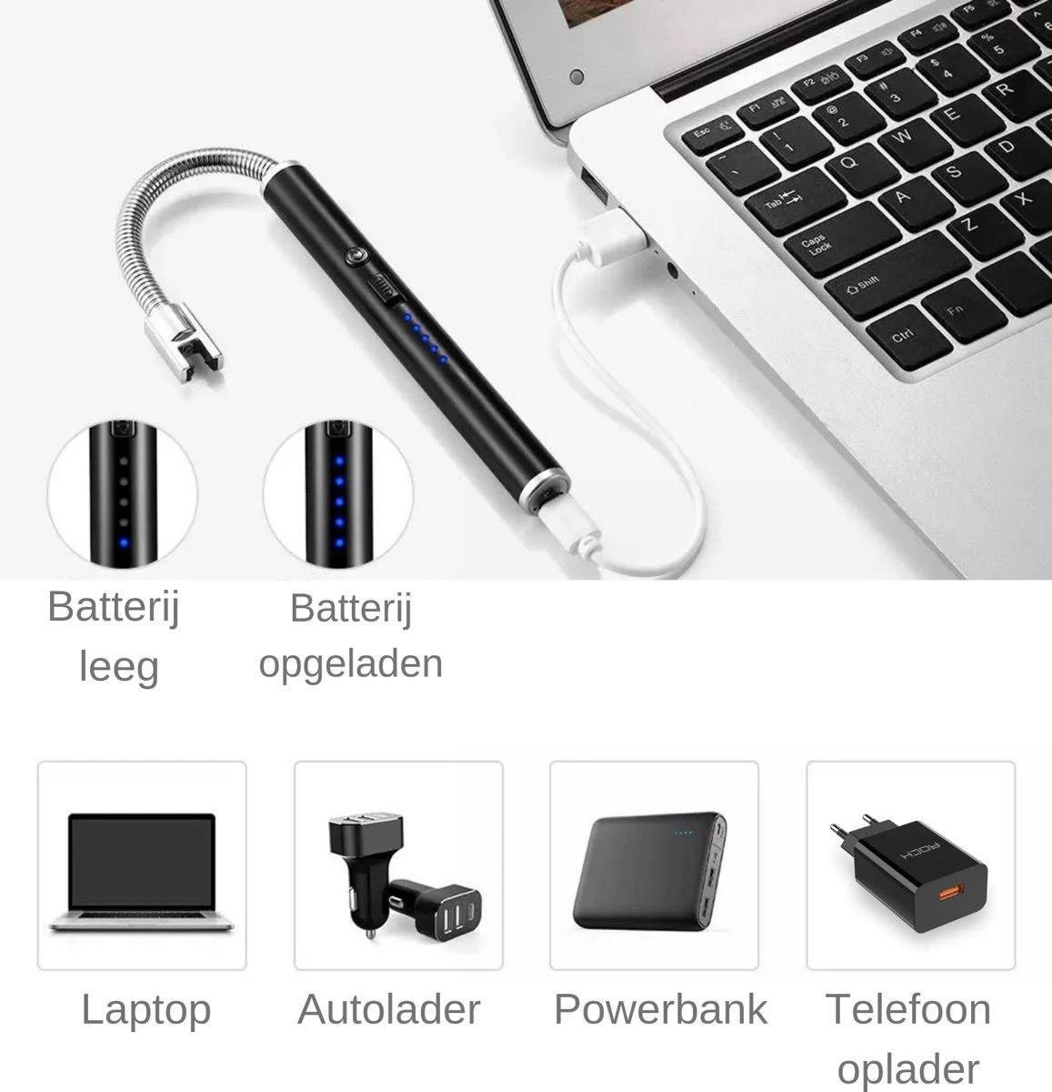 Merkloos BBQ Aansteker Oplaadbaar Met Usb Kabel - Elektrische Keuken Aansteker - Flexibele Aansteker - Zwart - Image 4