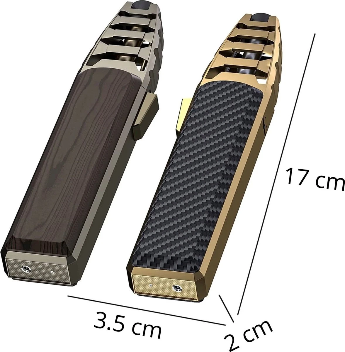 Merkloos Turbo Jetflame Aansteker - Gasbrander - Vuurwerk Torch - Crème Brûlée Brander - BBQ En Sigaren Aansteker - Windproof - Carbon Met Goudkleurige Metalen Behuizing - Image 2