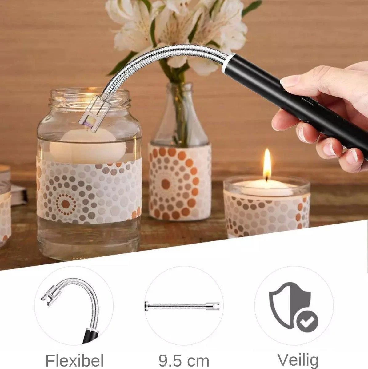 Merkloos BBQ Aansteker Oplaadbaar Met Usb Kabel - Elektrische Keuken Aansteker - Flexibele Aansteker - Zwart - Image 3