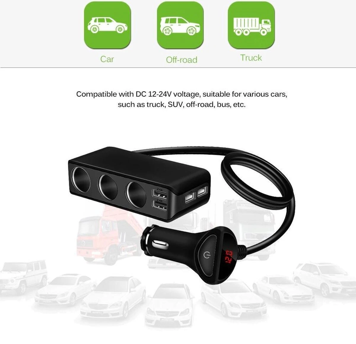 WiseGoods - Premium Auto Sigarettenaansteker Splitter - 4 Poorten USB - Autolader USB - Autolader Splitter - 12V Splitter - Image 3