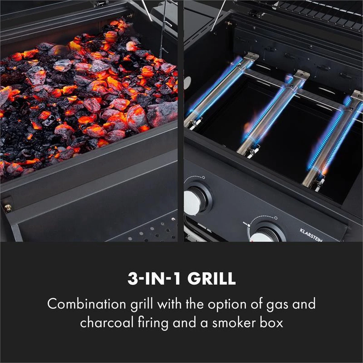 Klarstein Kingsville Double Barbecue - Houtskool- En Gasbarbecue - Smoker BBQ - Inclusief Deksels En Thermometer - Met 2 Roosters - Zwart - Image 6
