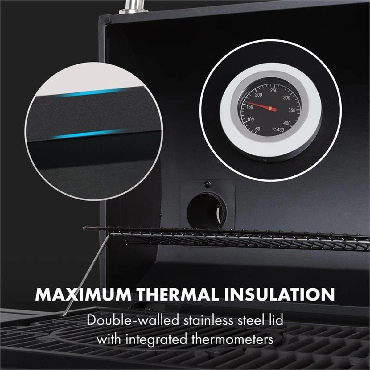 Klarstein Kingsville Double Barbecue - Houtskool- En Gasbarbecue - Smoker BBQ - Inclusief Deksels En Thermometer - Met 2 Roosters - Zwart - Image 7