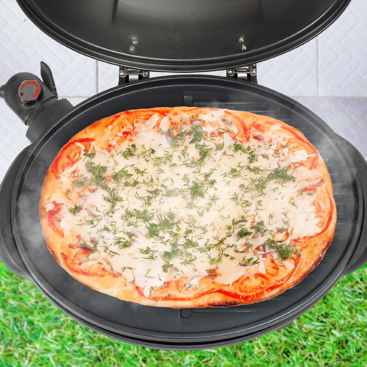 KitchenBrothers Elektrische BBQ - Met Grillplaat - Anti-aanbaklaag - Incl. Plank/Houders - Grilloppervlak 46,5x33,8cm - Tot 300°C - 2400W - Zwart - Image 4