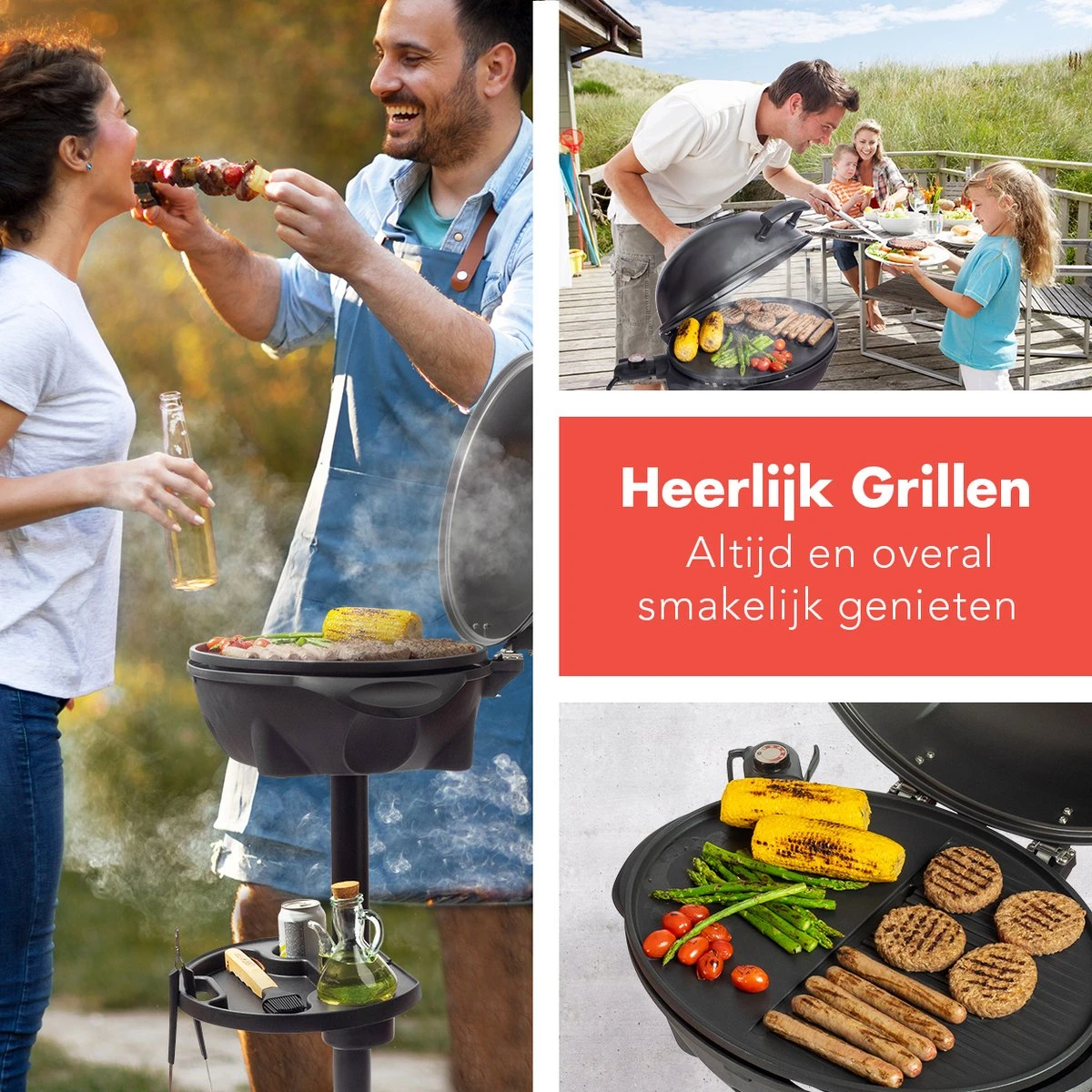 KitchenBrothers Elektrische BBQ - Met Grillplaat - Anti-aanbaklaag - Incl. Plank/Houders - Grilloppervlak 46,5x33,8cm - Tot 300°C - 2400W - Zwart - Image 8