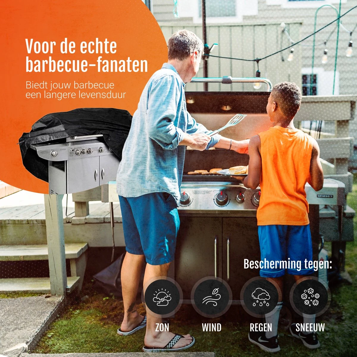 GrillX Barbecue Hoes - 170 X 61 X 117cm - BBQ Hoes Waterdicht - Beschermhoes Inclusief Trekkoord - BBQ Accesoires - Image 2