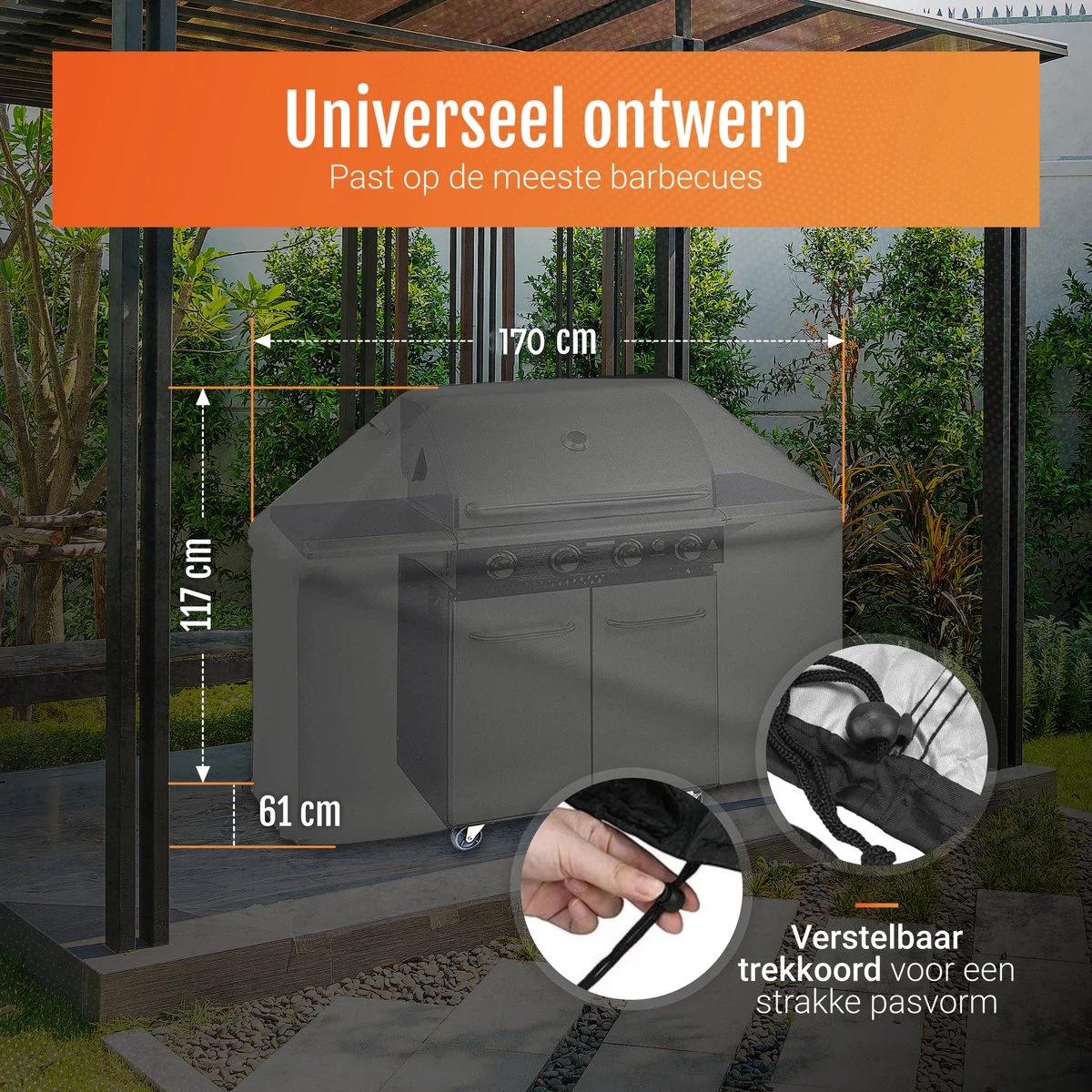 GrillX Barbecue Hoes - 170 X 61 X 117cm - BBQ Hoes Waterdicht - Beschermhoes Inclusief Trekkoord - BBQ Accesoires - Image 5