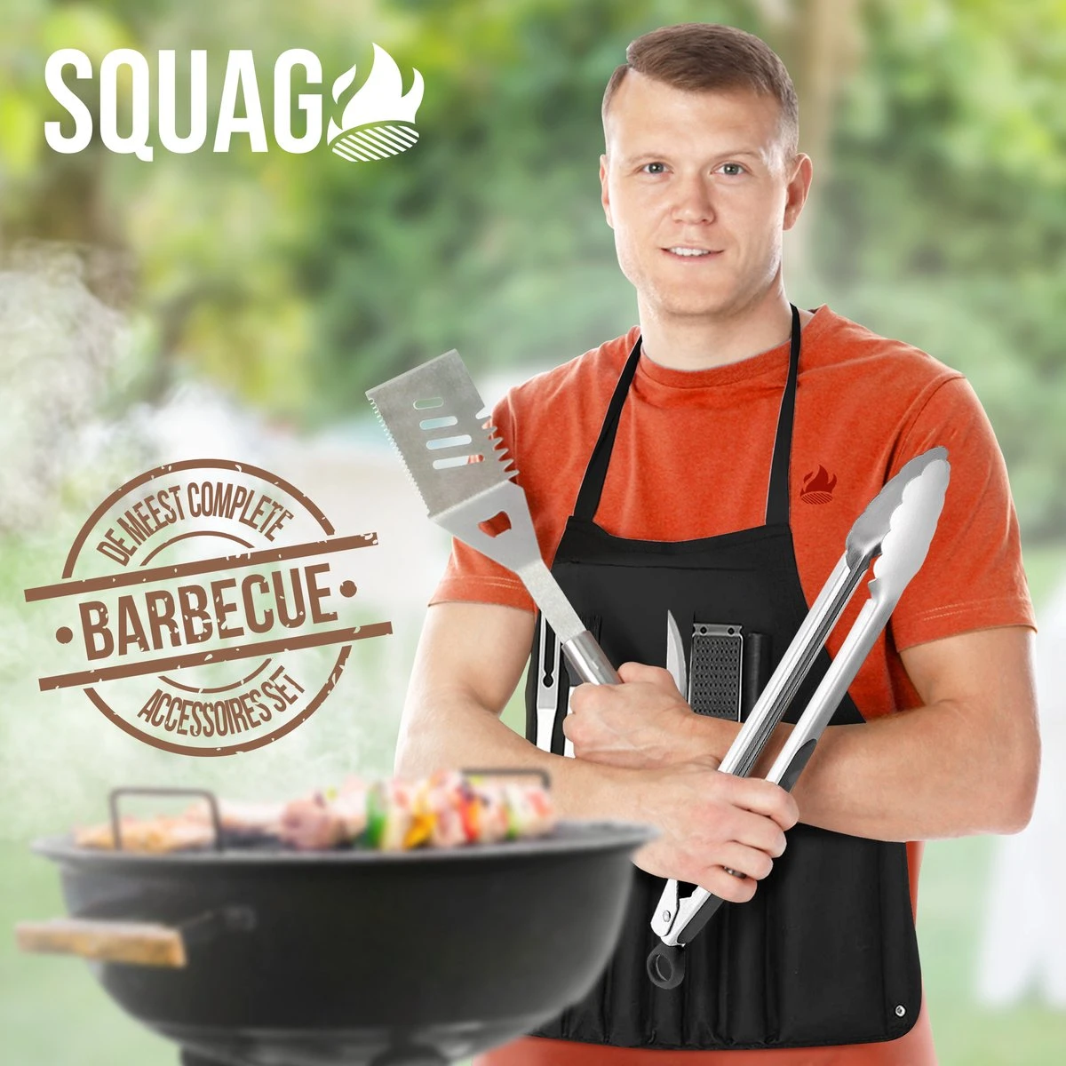 Squago BBQ Accesoires XXL Set Met Schort - Gereedschap - Gereedschapset Tang Borstel Mat - Image 2