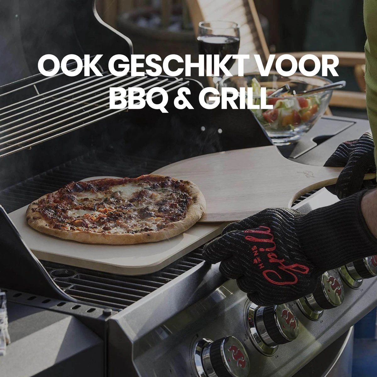 Buxibo 2in1 Pizzasteen - Voor BBQ & Oven - Inclusief Serveer Plank - Pizzabord/Pizzaplank - 30.5 X 38.1 X 1.4 Cm - Image 4