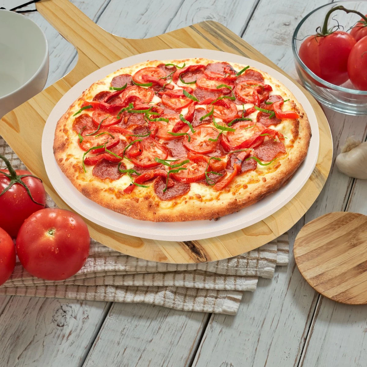 MaxxHome Pizzasteen - BBQ Steen - Maximum Te Verhitten Tot 600 Graden - ⌀33 - Incl. Houten Schep - Image 3