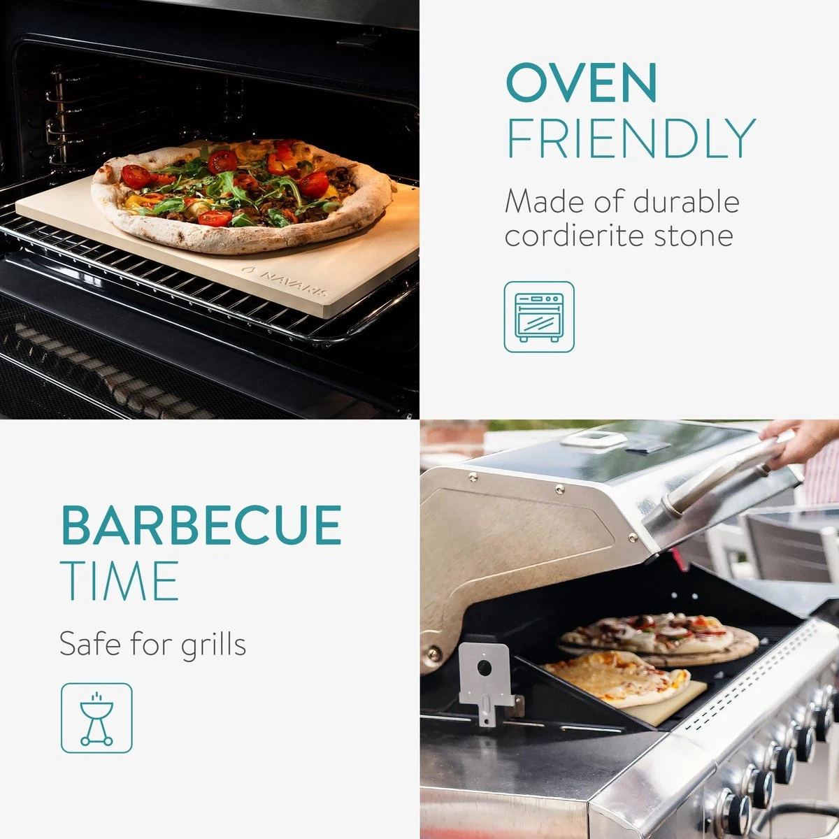 Navaris Pizzasteen XL Voor Oven En Barbecue - Rechthoekige Pizzaplaat 38 X 30 Cm - Inclusief Pizzaschep Met Extra Lang Handvat En Receptenboek - Image 5