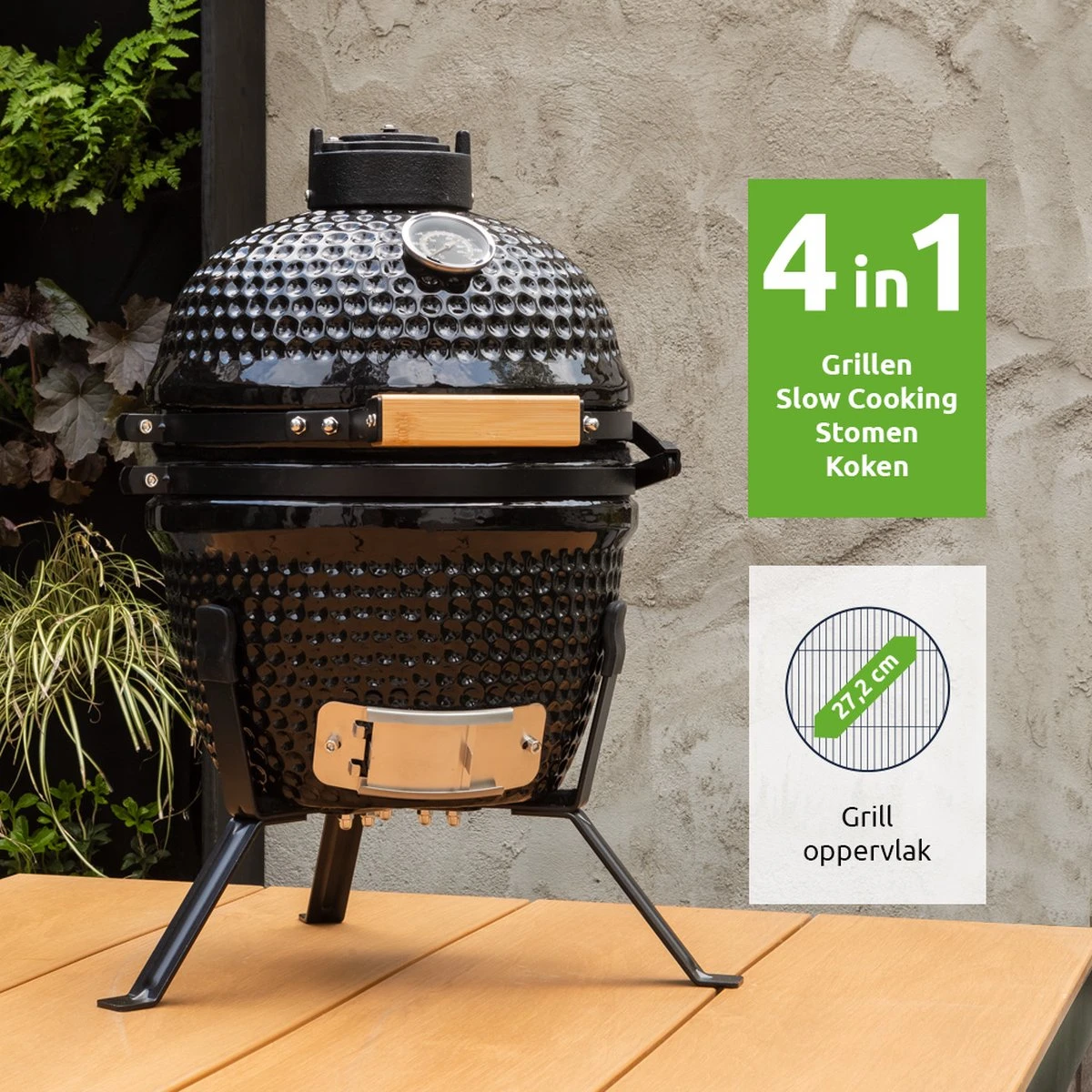 BluMill Kamado BBQ Egg - Kamado 13 Inch - Incl. Vlees Thermometer - Houtskoolbarbecues - Zwart - Ø 27cm - Image 2