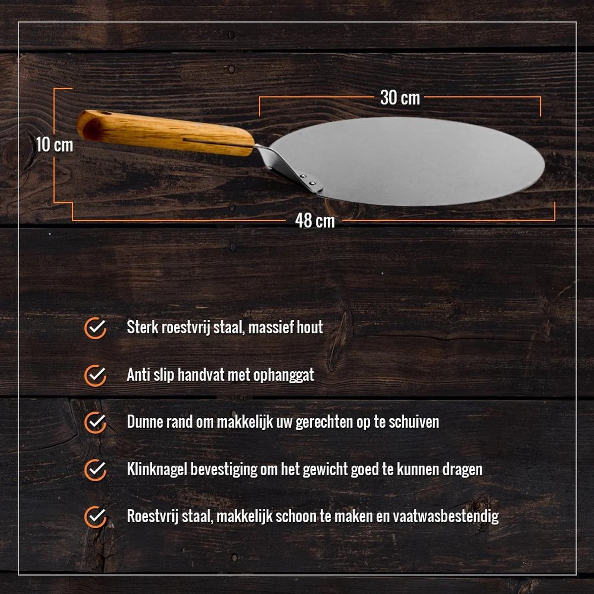 Inpro Pizzaschep RVS - Rond - Voor BBQ En Oven - Pizzaspatel - Taartschep - Houten Handvat - BBQ Gereedschap - Keukengerei - 30 Cm Diameter - Spatel - Image 9