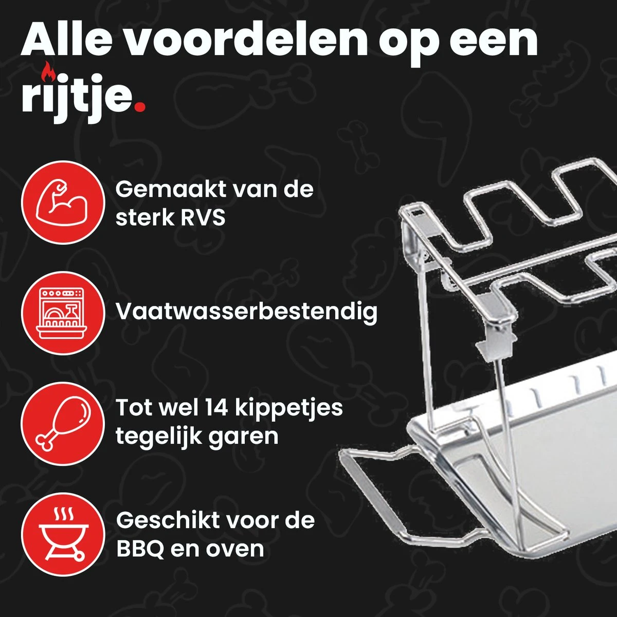 GrillX Kippenvleugelhouder - Kiphouder Voor BBQ & Oven - RVS - BBQ Accesoires - Image 2