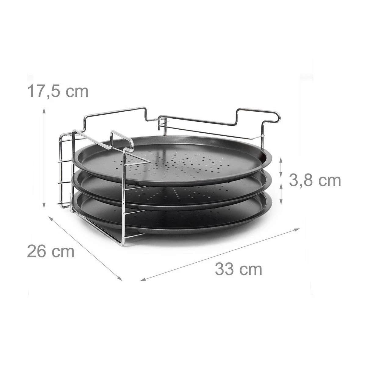 Relaxdays 3 Pizaplaten Met Pizzarek, Pizza Bakplaat Rond 33 Cm, Pizzaplaat 3stuk - Image 4