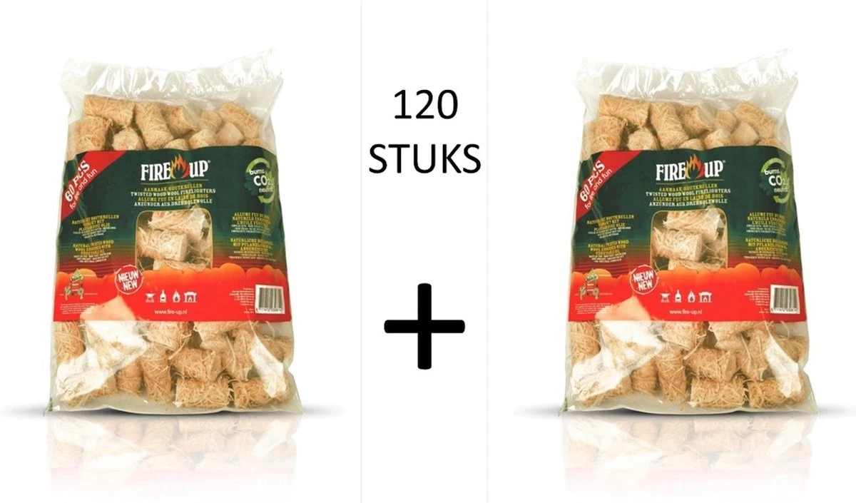 Fire-Up Aanmaak Houtkrullen - 2 Zakken Van 60 Stuks - (120 Stuks!)