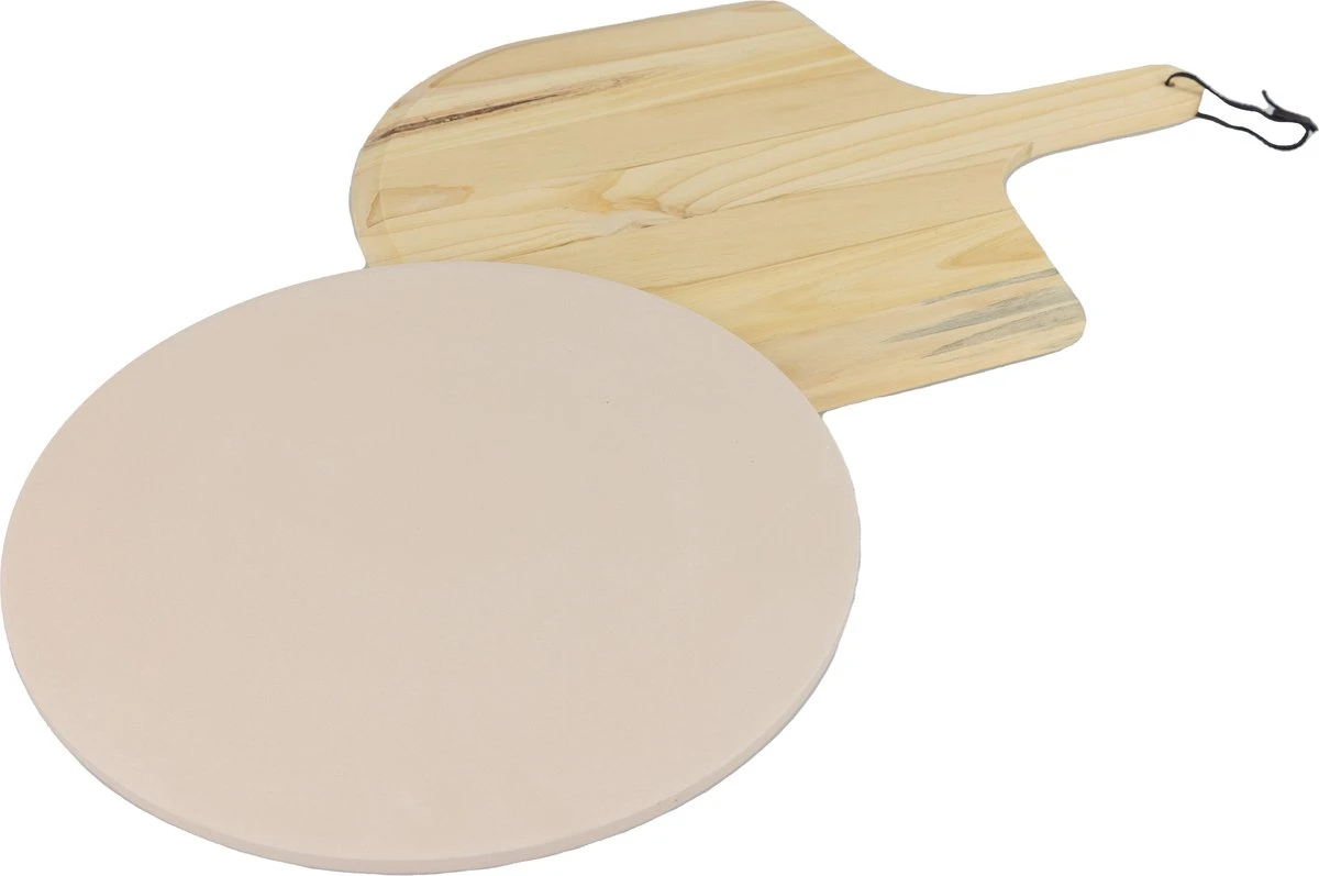 MaxxHome Pizzasteen - BBQ Steen - Maximum Te Verhitten Tot 600 Graden - ⌀33 - Incl. Houten Schep