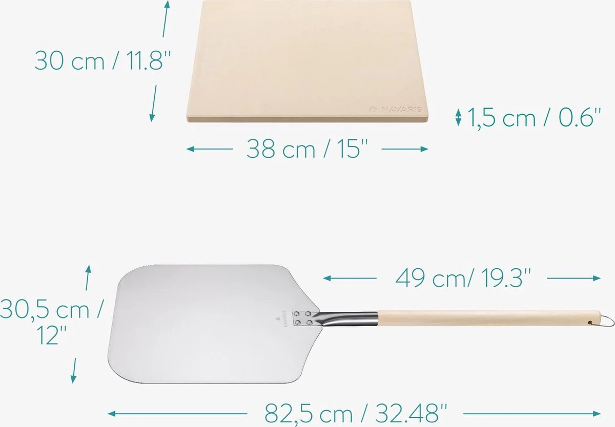 Navaris Pizzasteen XL Voor Oven En Barbecue - Rechthoekige Pizzaplaat 38 X 30 Cm - Inclusief Pizzaschep Met Extra Lang Handvat En Receptenboek - Image 3