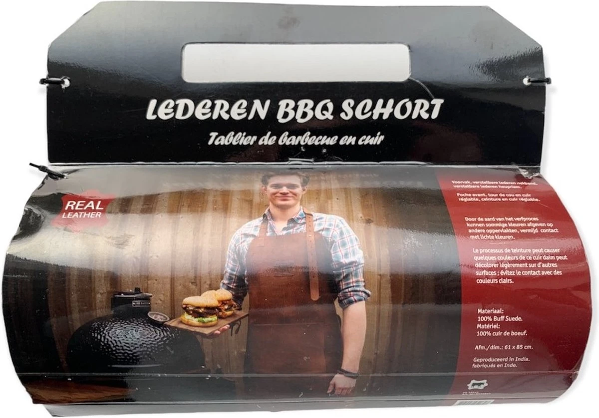 Lederen Barbecue Schort Met Voorvak Lichtbruin - BBQ Schort 100% Buff Suede - Image 2