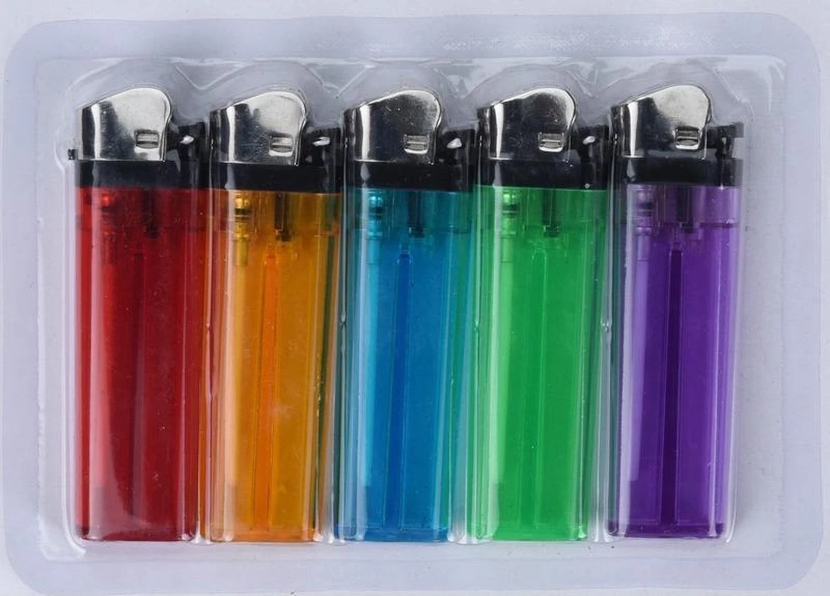Merkloos 5x Gekleurde Aanstekers 9 Cm - Sigaretten Aanstekers 5 Stuks - Wegwerp Aanstekers