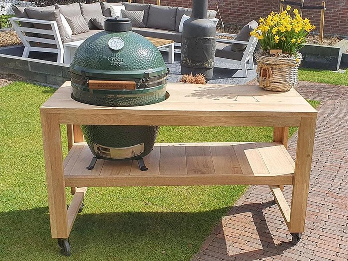 BBQ Tafel - Geschikt Voor Big Green Large/Bastard Large/Bastard Large Urban/Yakiniku 19 Inch/Monolith Large - Eikenhout - 87 Cm