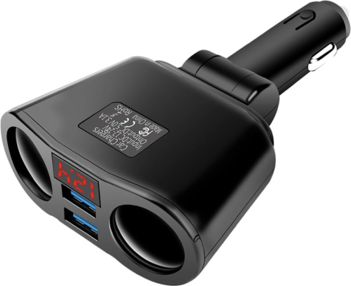 Auto Sigarettenaansteker Splitter - USB Ingang Auto - 2 Sigaretten Aansluitingen - Autolader - Image 2