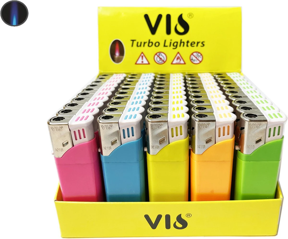 Stormaanstekers Turbo Aanstekers Neon Kleur - Merk Unilite Vio - Tray Van 50 Stuks - Navulbaar. - Image 3