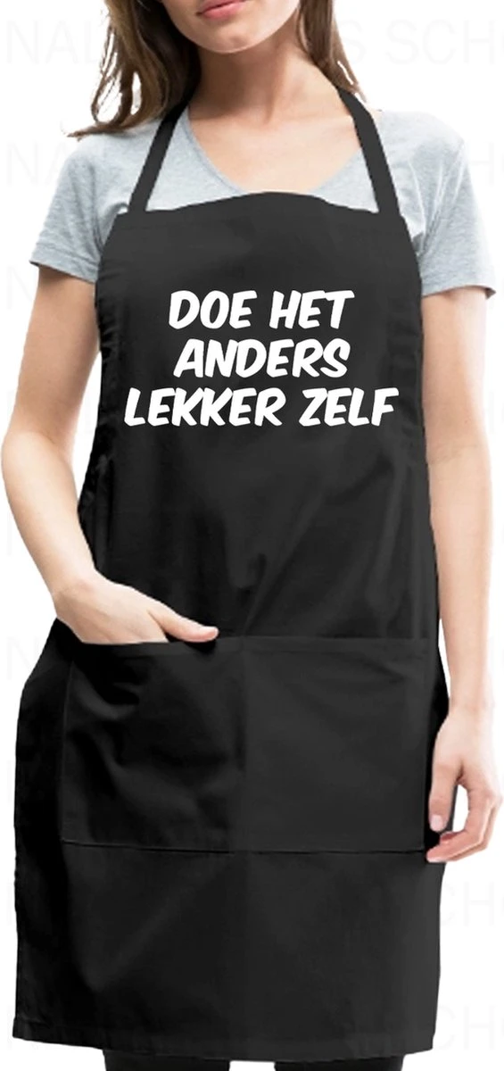 DOE HET ANDERS LEKKER ZELF Unisex Schort - Zwart - One Size (volwassenen) - Keuken Schort - Barbeque BBQ Schort - Bedieningsschort - Grappige Teksten - Original Kwoots- Voor Zowel Mannen Als Vrouwen - Verstelbaar - Wasbaar - Cadeau - Apron - Image 2