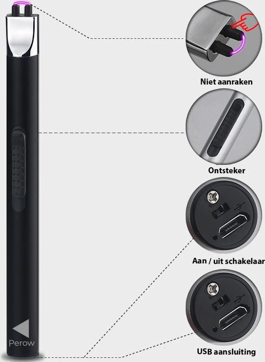 Oplaadbare Lange Elektrische Aansteker - Duurzame Plasma Aansteker - Inclusief Cadeauverpakking - BBQ - Kaarsen - Zwart - Image 5
