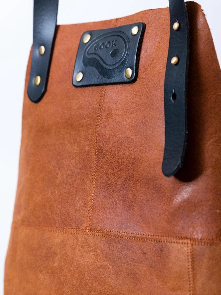 Leren Schort BBQ – Licht Bruin (Cognac) – Luxe Barbecue Schort Leer - 81x56cm – Man - Image 2