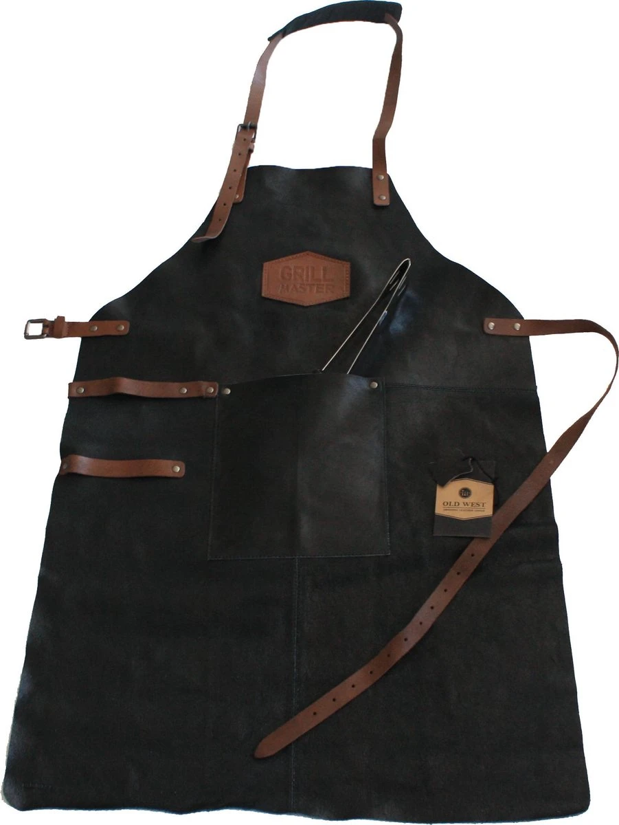 Old West BBQ Schort Barbecue Schort Leer - Zwart - Image 5