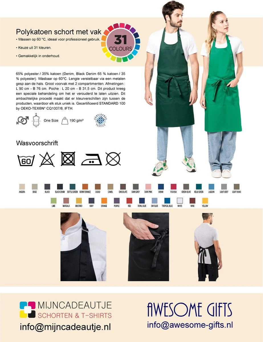 KARIBAN Mijncadeautje Schort "MasterChef" - Onbedrukt - Keuken- En Barbecueschort - Blanco - Geel - 76 X 90 Cm - Image 3